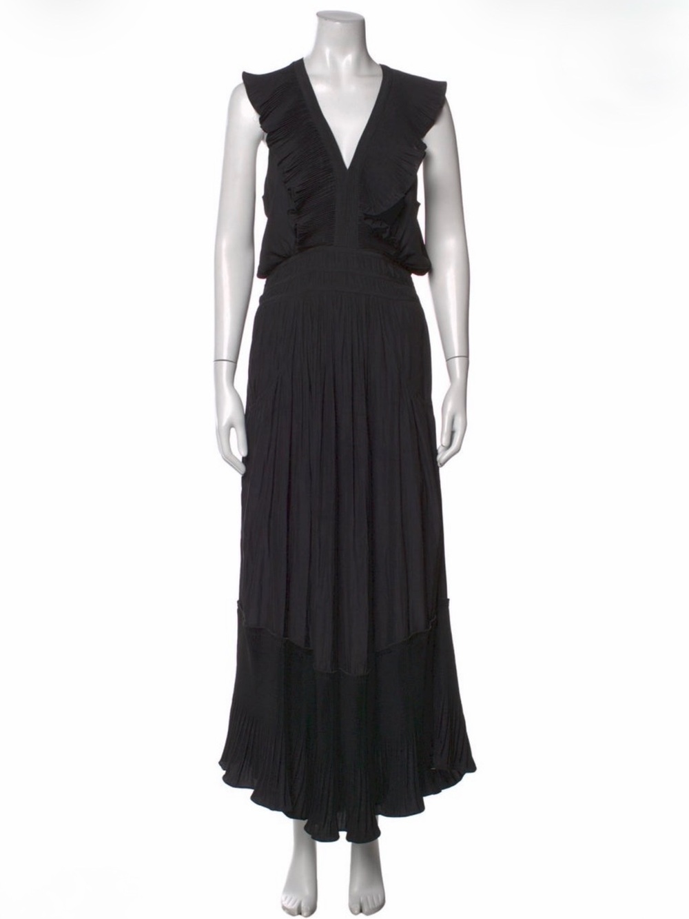 Ramy Brook Black Ruffled V‑Neck Maxi Dress